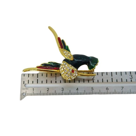 Vintage Hummingbird Brooch Pin Enamel Rhinestone 2" MCM Jewelry Unmarked ROMAN - Picture 6 of 6